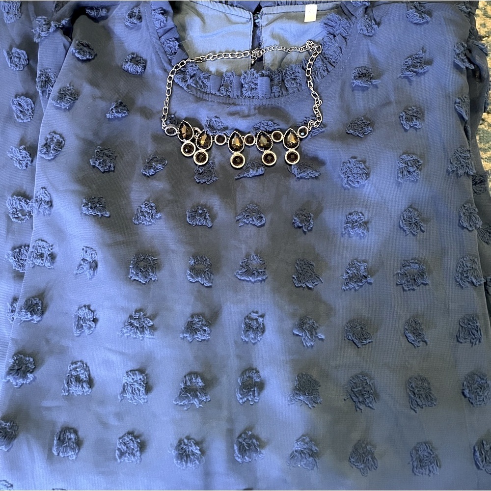 Blue Dress Swiss Polkadot dress blue grey  Swiss Polka Dot Dress XL NWT Boutique - Picture 7 of 12
